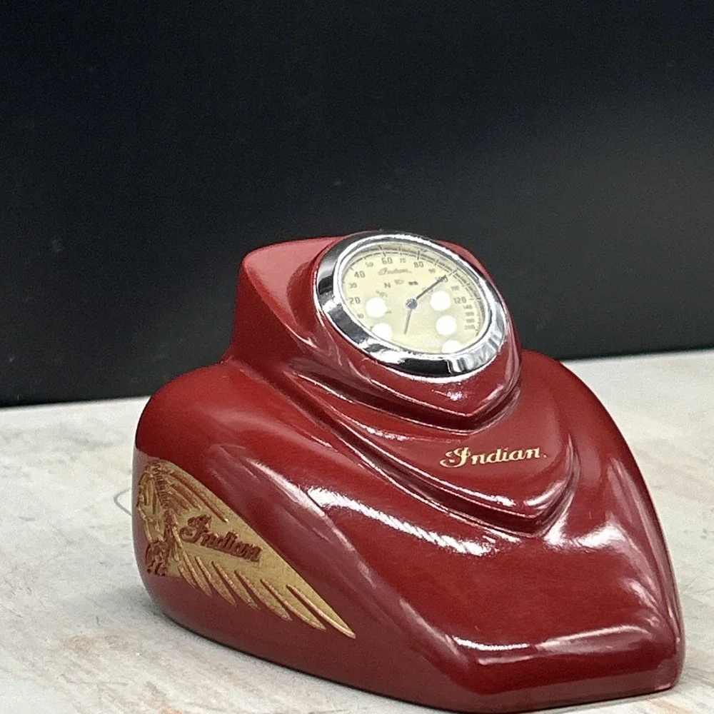 Indian Motorcycle Gas Tank Paperweight Red Desk Clock Speedometer Vintage Time